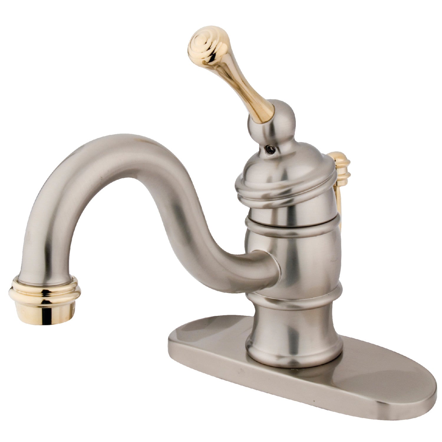 Kingston Heirloom KB3409BL - Victorian One-Handle 1-Hole Bathroom Faucet with Deck Plate and Pop-Up Drain, Brushed Nickel/Polished Brass — image 1